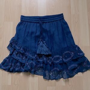 NWT Karina Grimaldi Nora blue embroidered silk mini skirt, size XS
